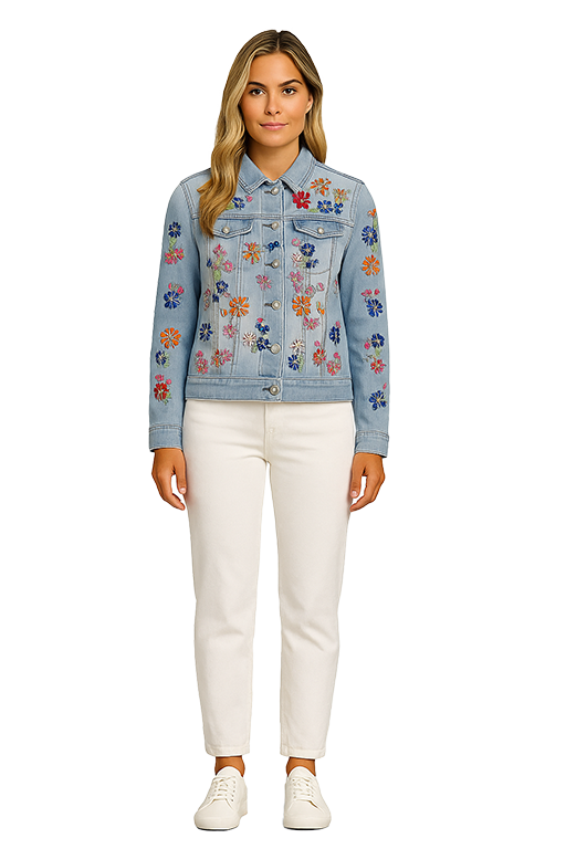 Veste en Denim Brodée de Fleurs - Orly - 261174