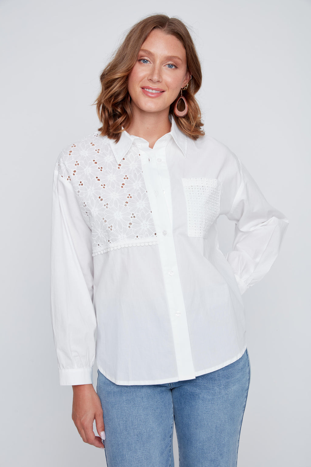 Chemisier boutonné avec Détails en Dentelle  - CYC - 2615019