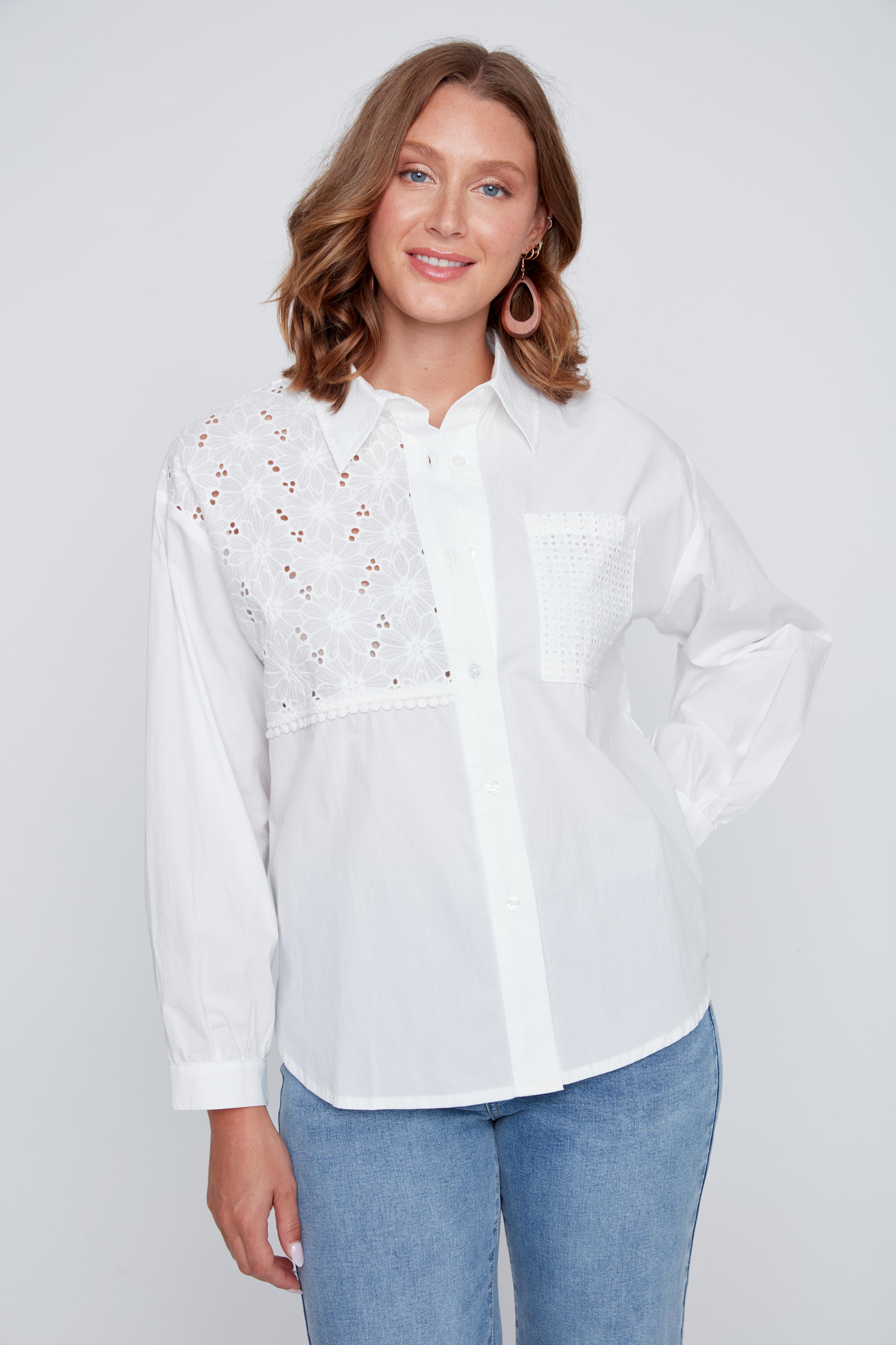 Chemisier boutonné avec Détails en Dentelle  - CYC - 2615019