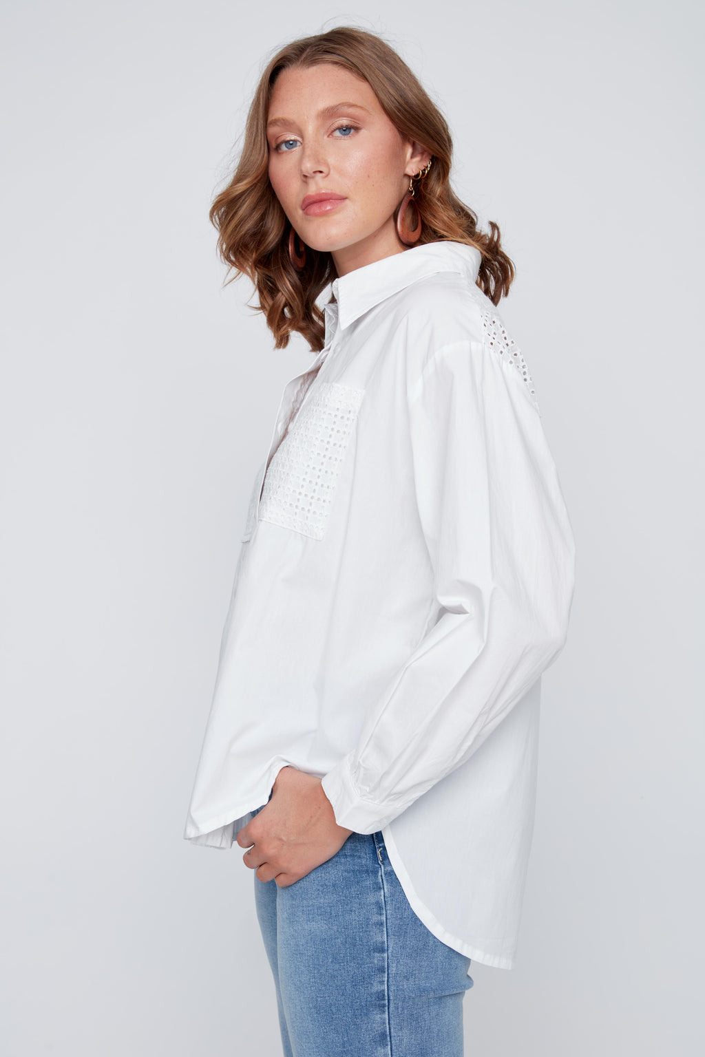 Chemisier boutonné avec Détails en Dentelle  - CYC - 2615019