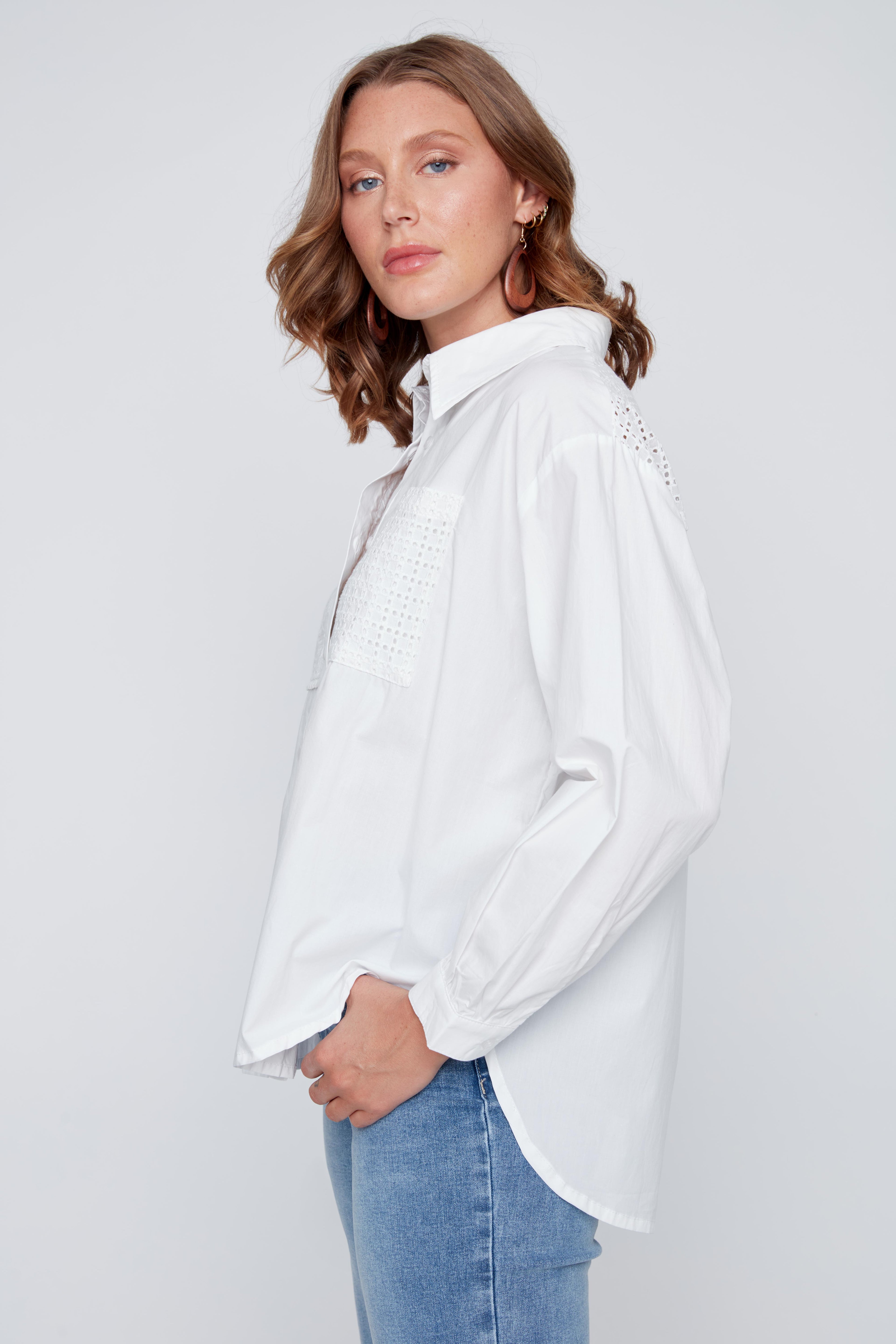 Chemisier boutonné avec Détails en Dentelle  - CYC - 2615019