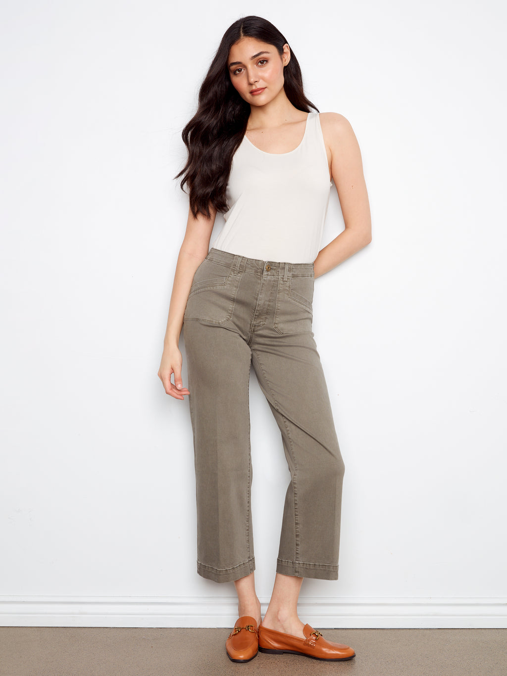 Charlie B. Wide Leg Twill Pants
