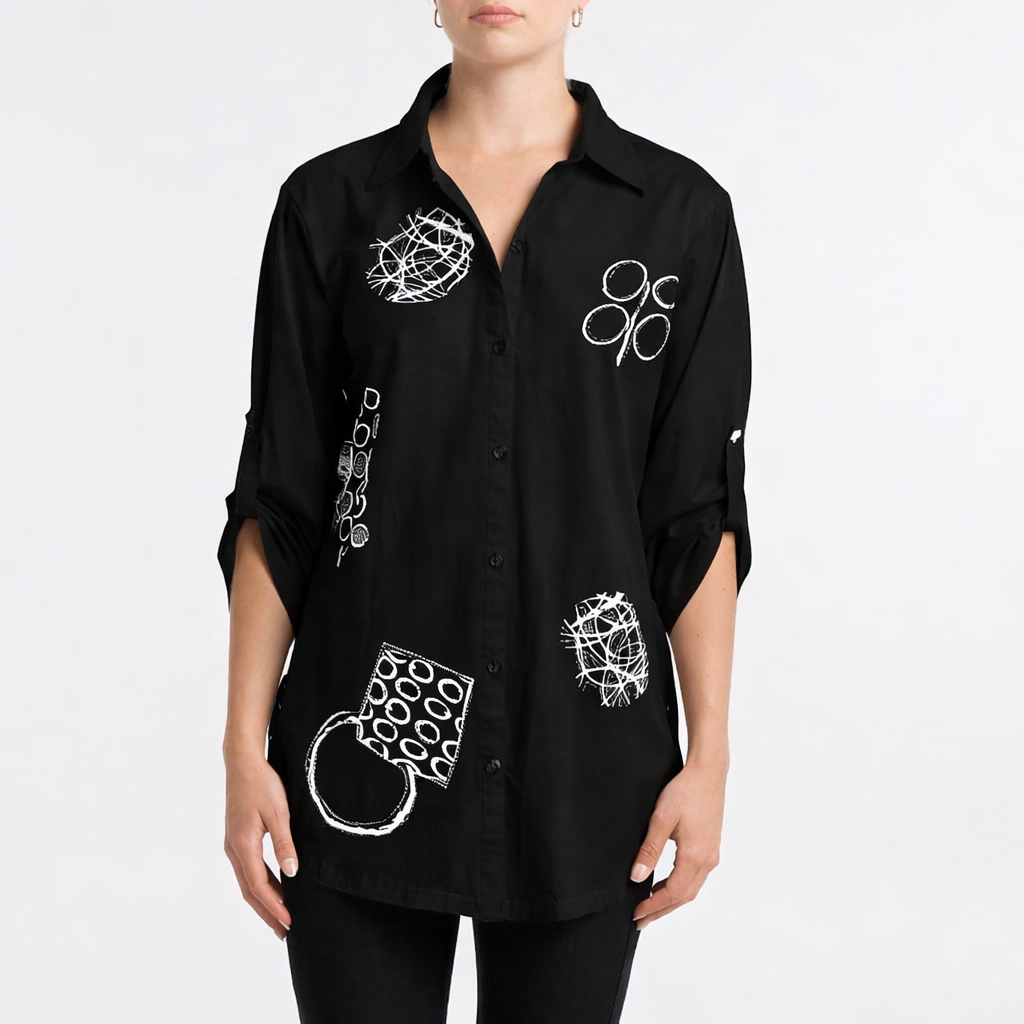 Chemisier boutonné Moffi - Disponible en noir et blanc