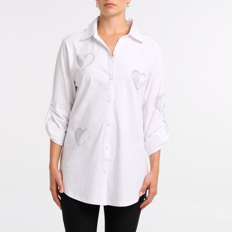 Chemisier boutonné à détail cœur Moffi - Chemisier boutonné