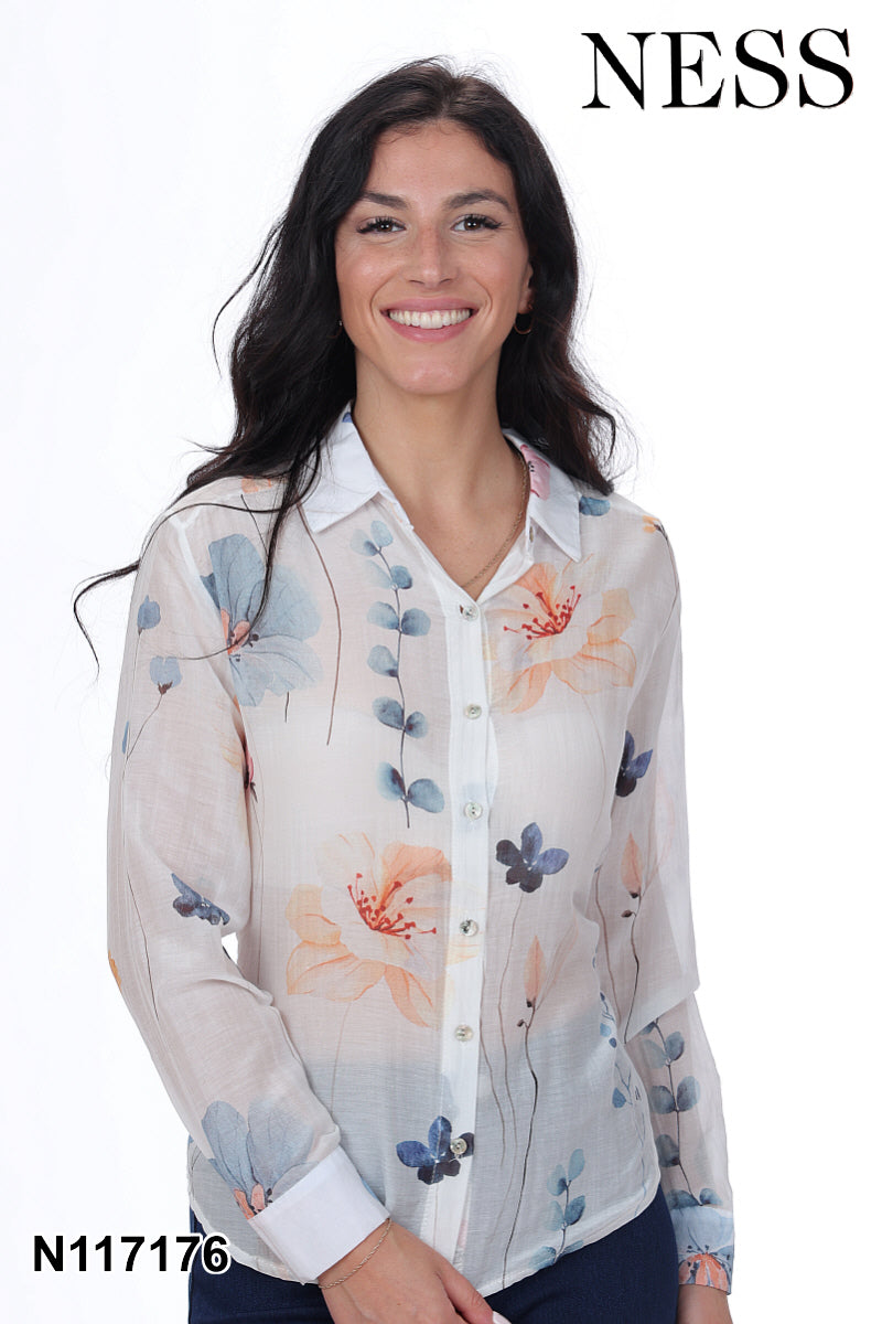 Chemisier boutonné à imprimé floral doux Ness